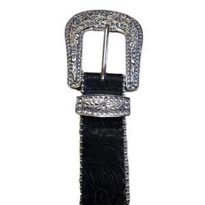 Women's Black Studded Rhinestone Western Belt Size Large Buckle Rodeo Bling